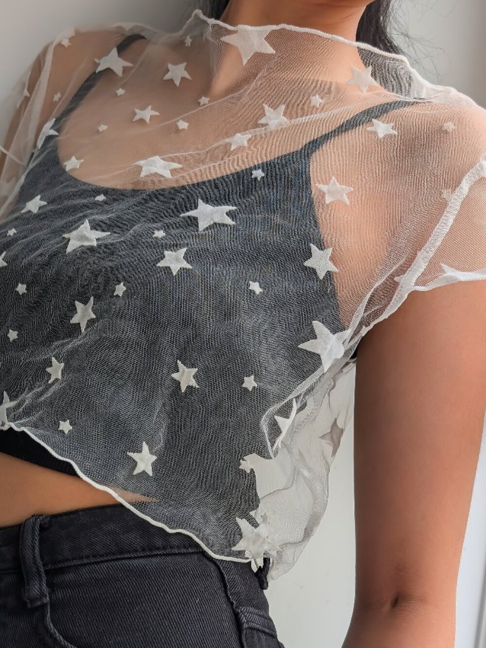 White Star Mesh Crop Top